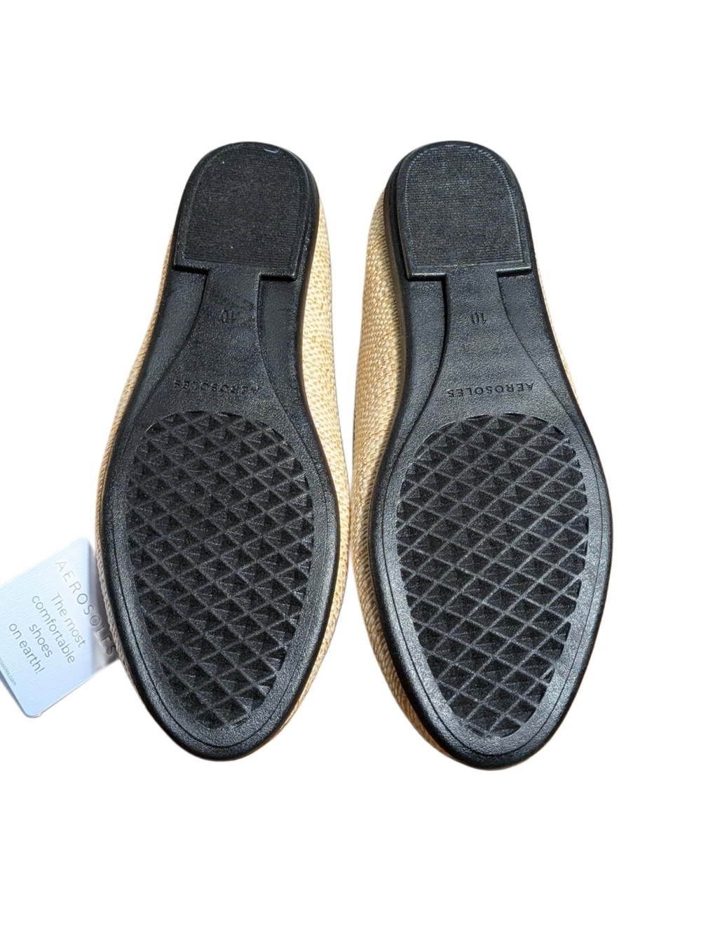 Aerosoles Womens 10W Wide Natural Beige Woven Ballet Flats Black Bow Slip On NWO - Picture 3 of 9